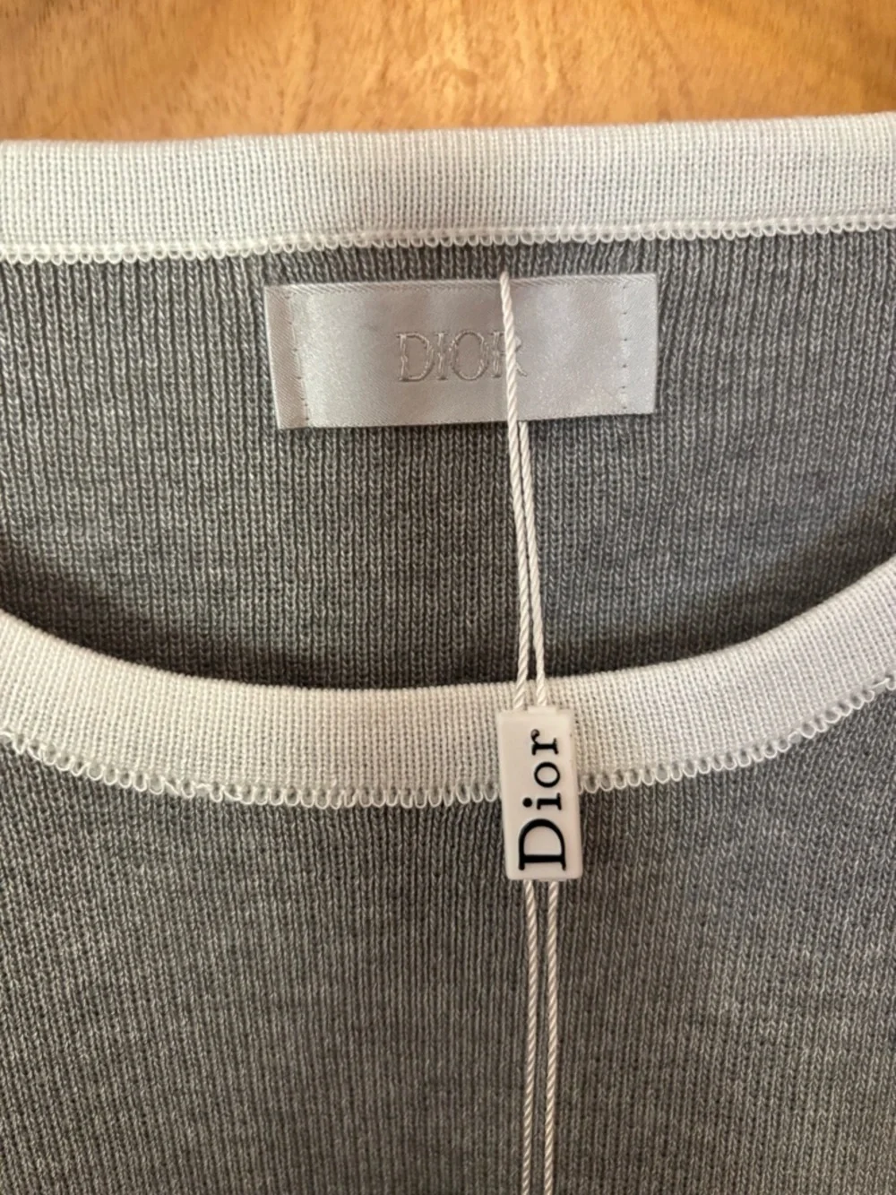 Dior Gray Knit Top with White Trim and Branded Tag - Picture 3 of 7